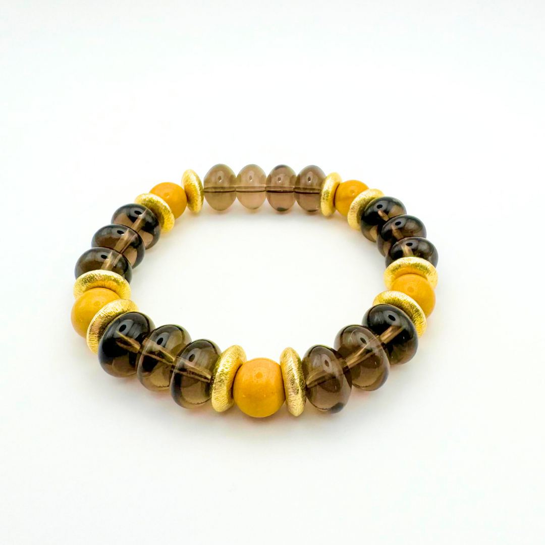 BRACELET QUARTZ FUMÉ & JASPE JAUNE