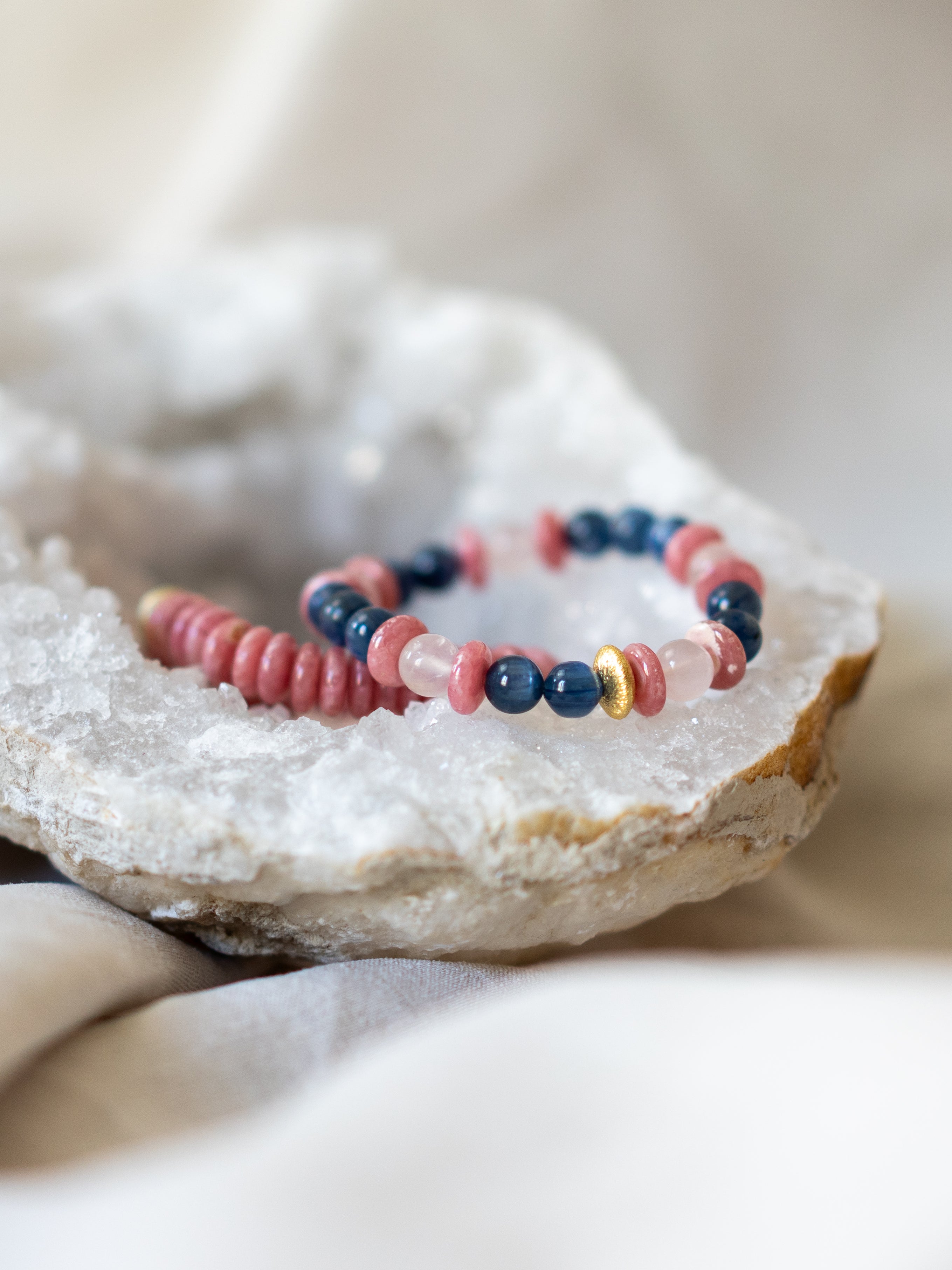 BRACELET QUARTZ ROSE & RHODOCHROSITE & CYANITE