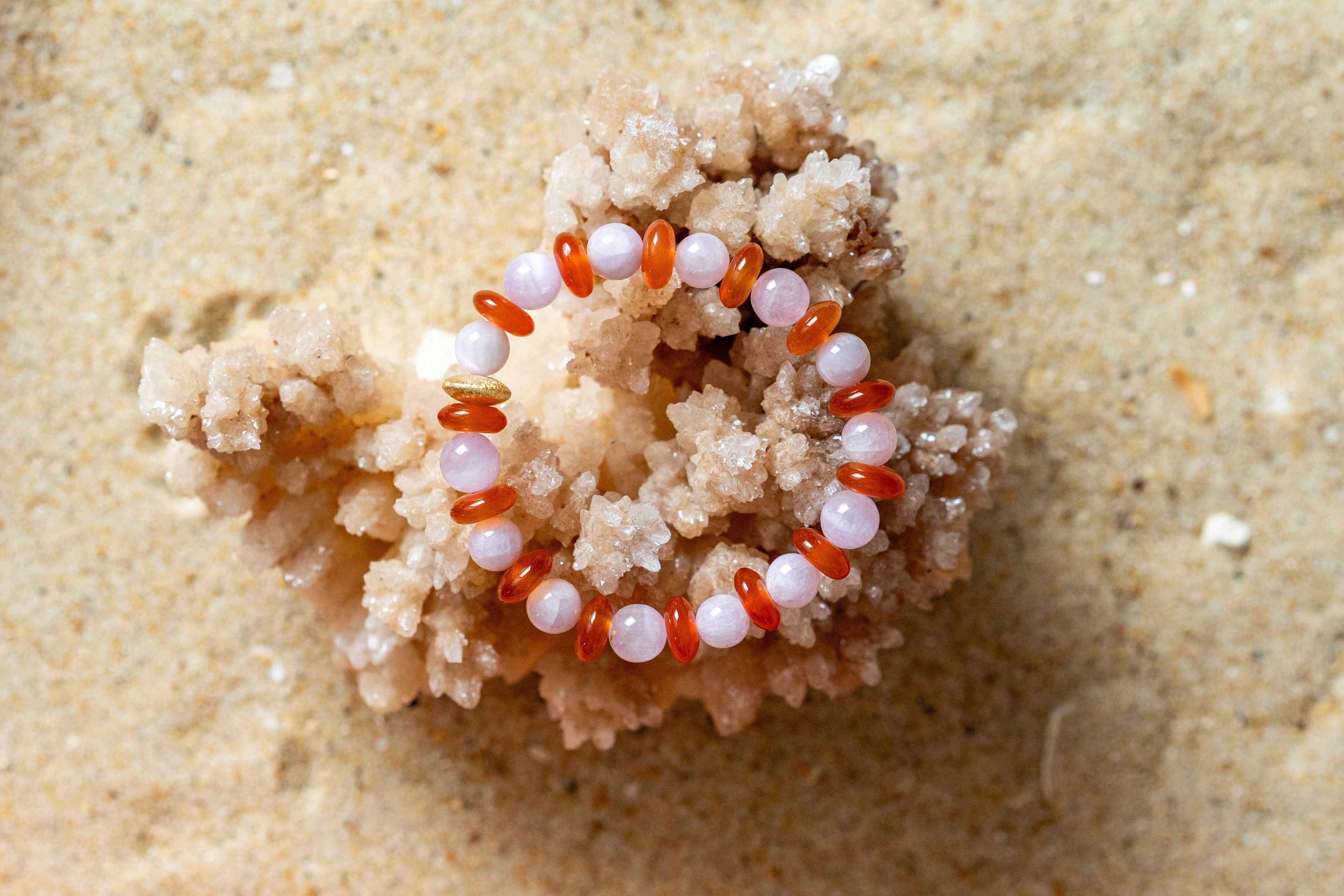 BRACELET CORNALINE & QUARTZ ROSE