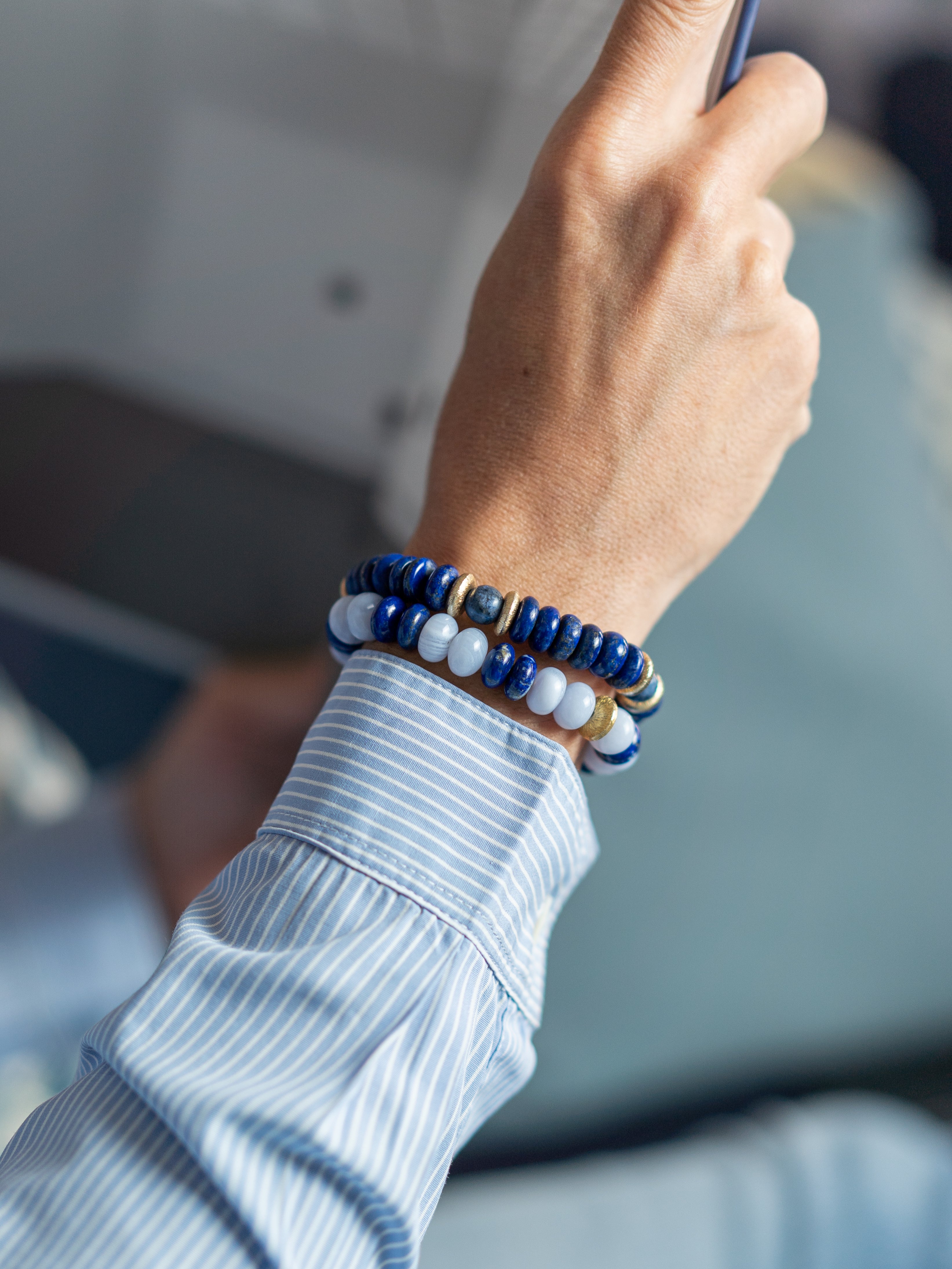 BRACELET CALCÉDOINE BLEUE & LAPIS LAZULI