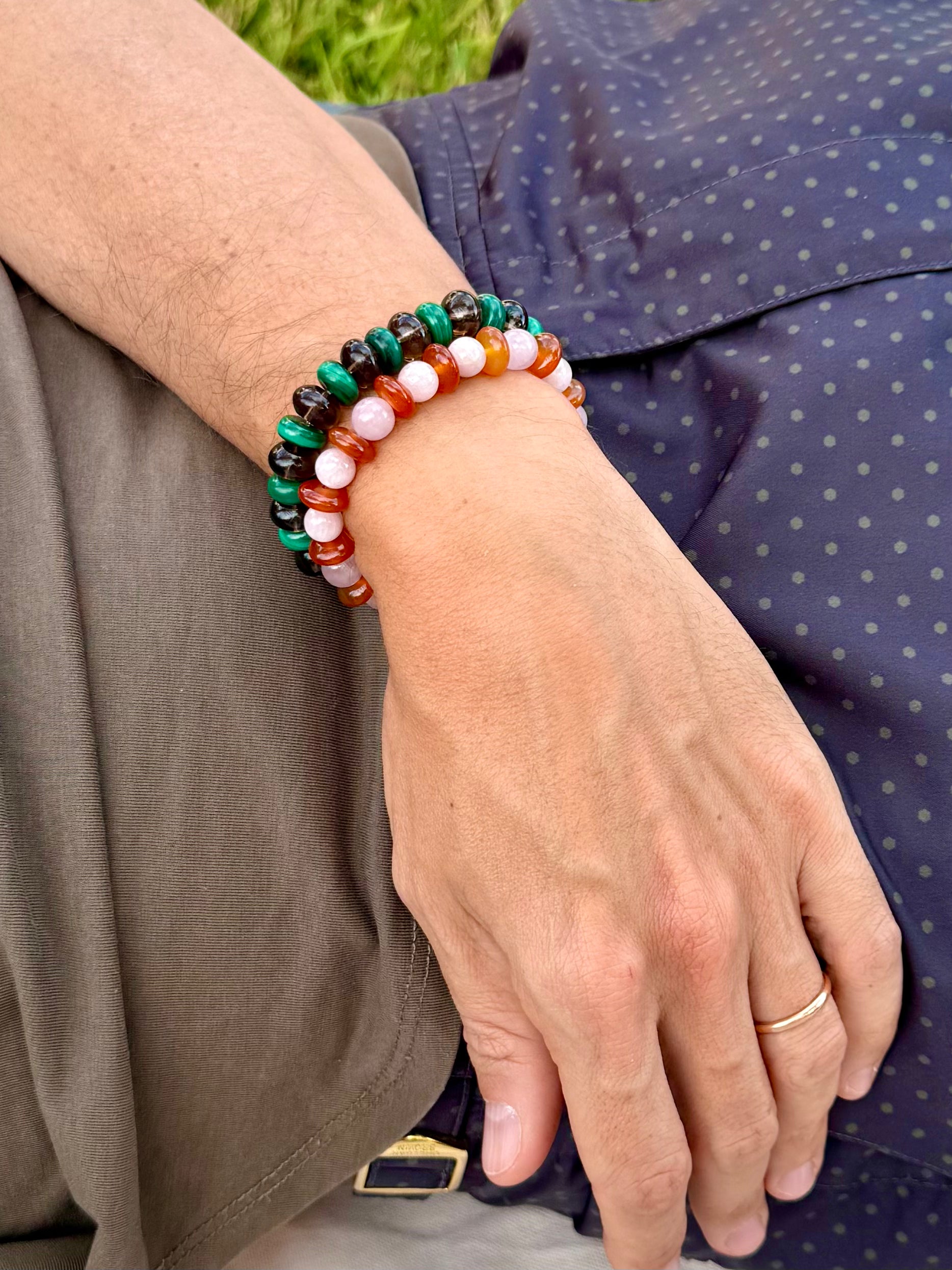 BRACELET CORNALINE & QUARTZ ROSE