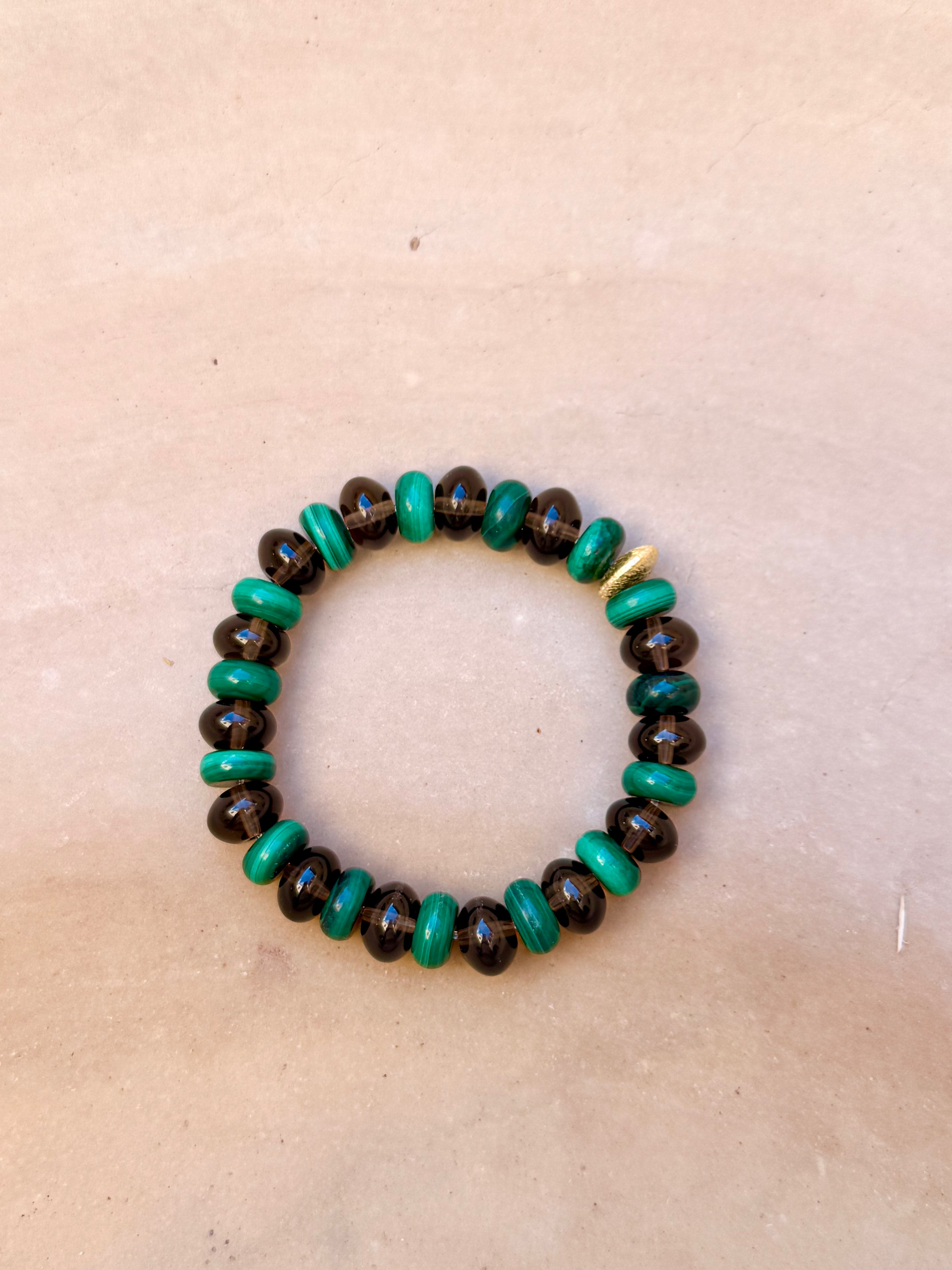 BRACELET MALACHITE & QUARTZ FUMÉ