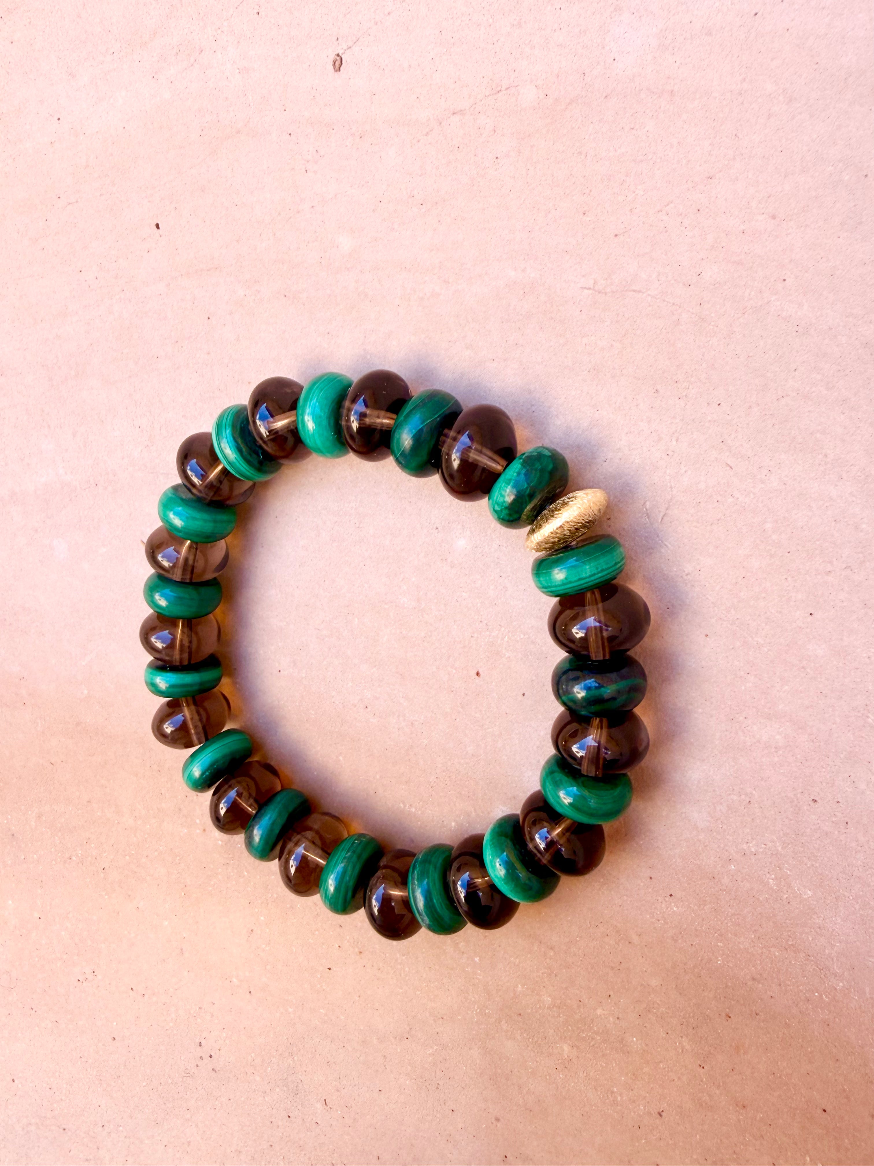 BRACELET MALACHITE & QUARTZ FUMÉ