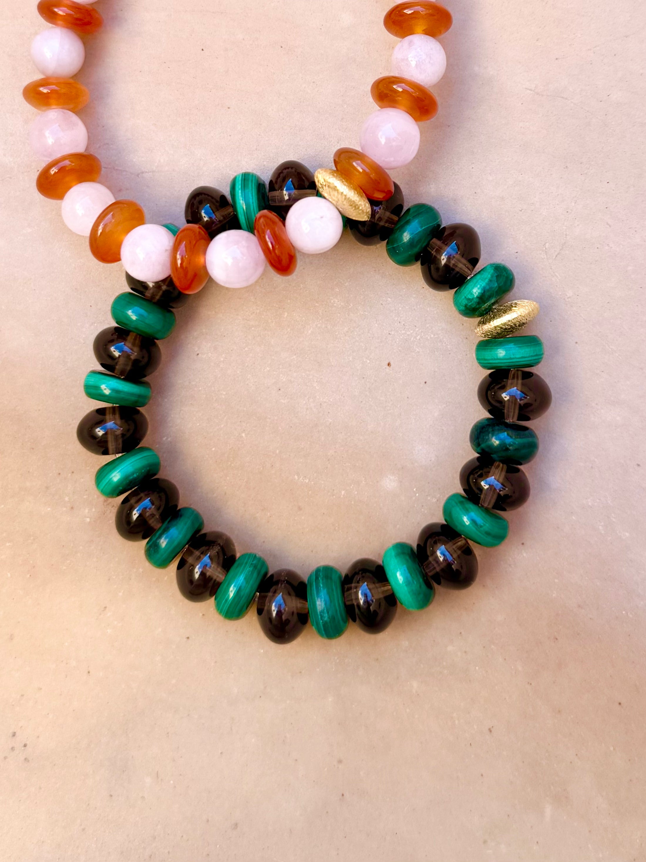 BRACELET MALACHITE & QUARTZ FUMÉ