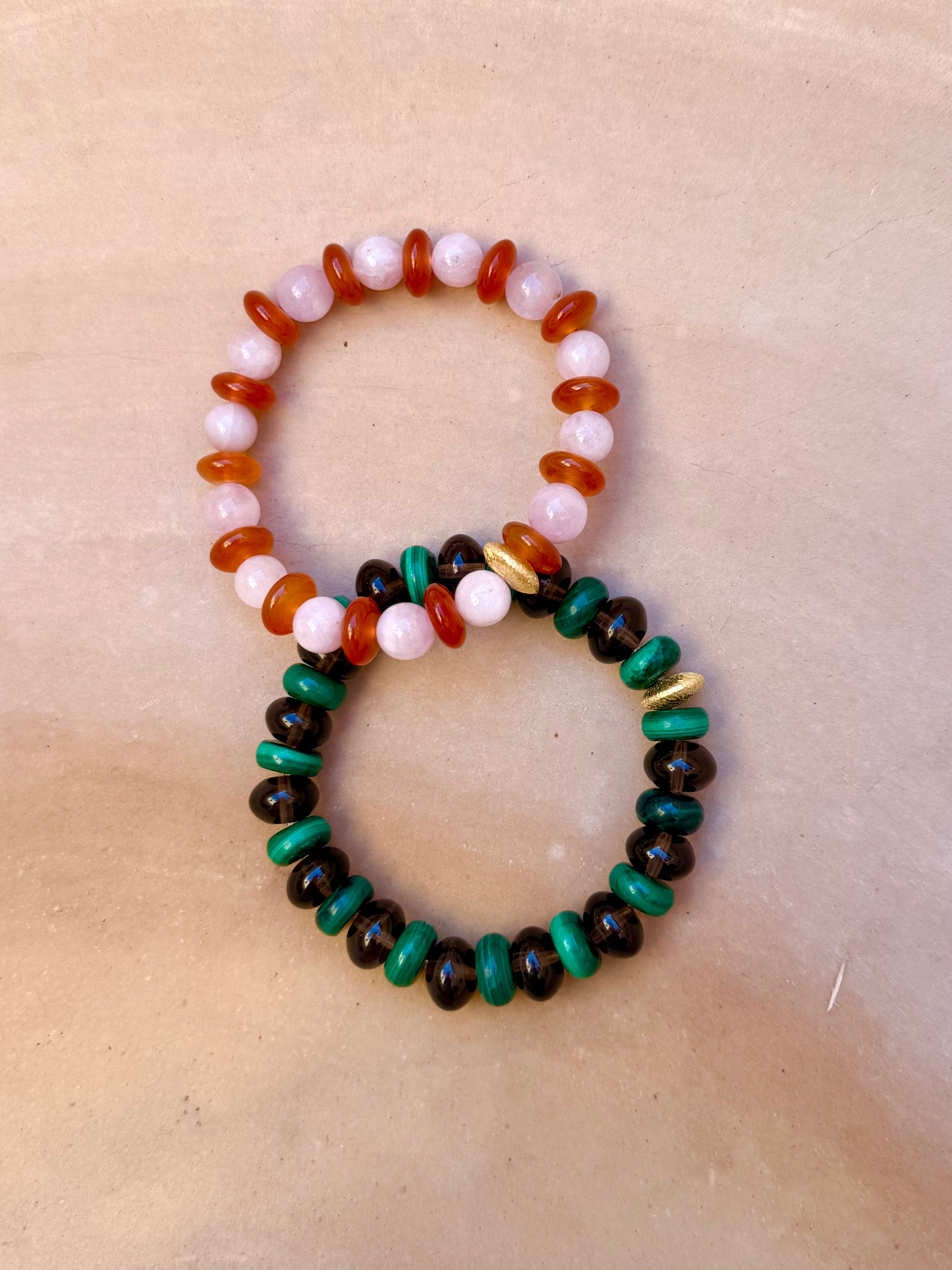 BRACELET CORNALINE & QUARTZ ROSE