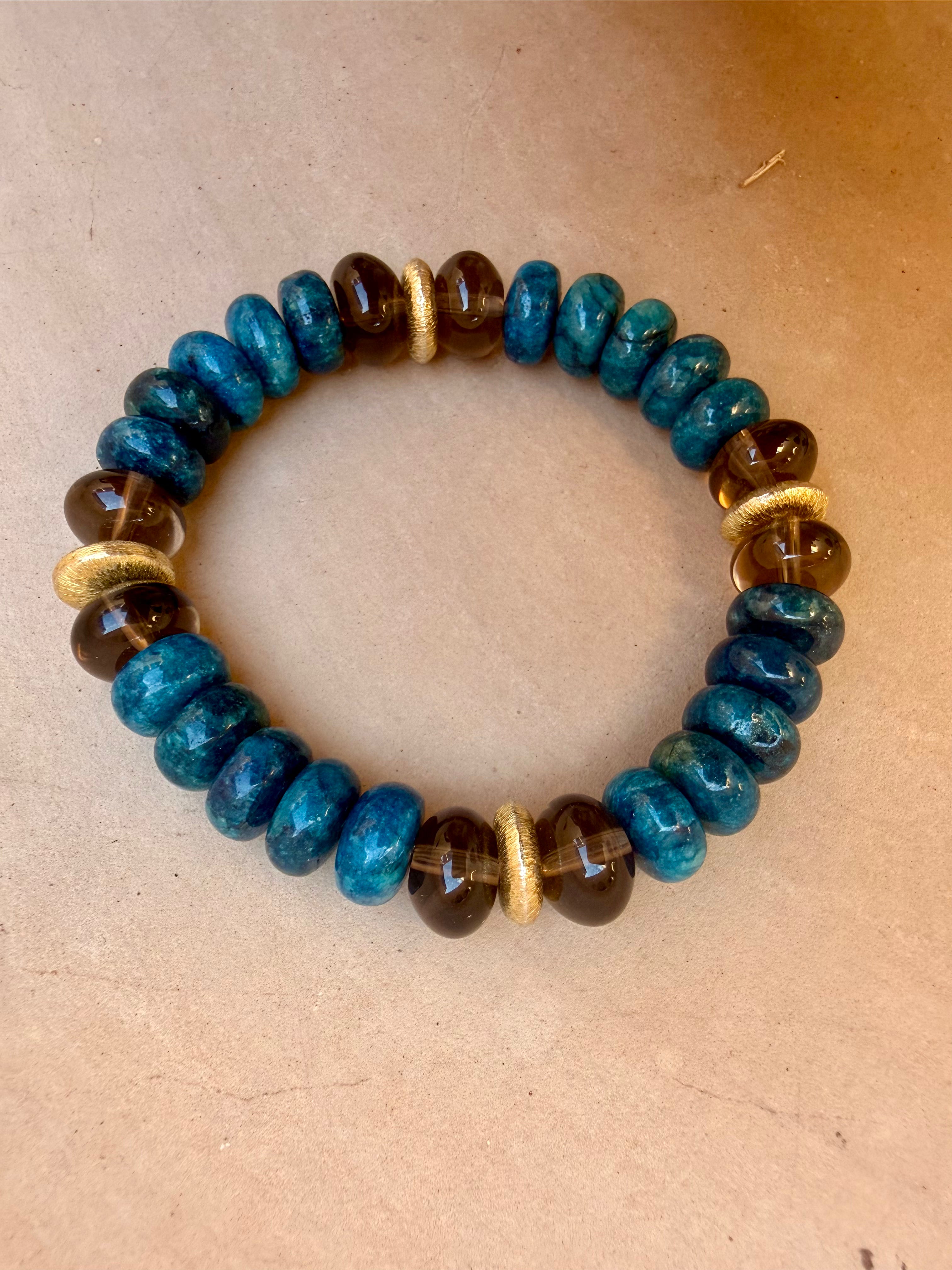 BRACELET QUARTZ FUMÉ & APATITE