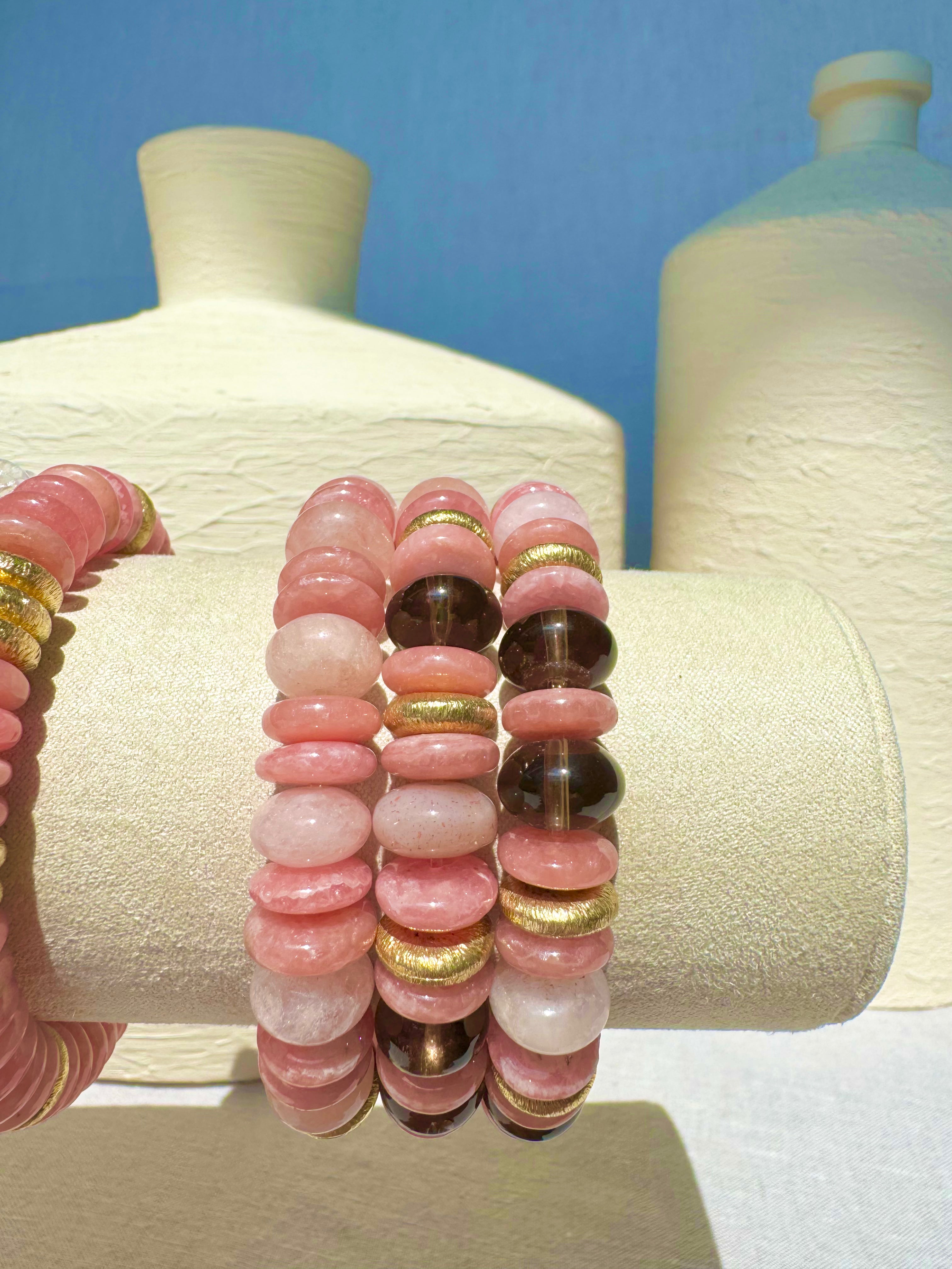 BRACELET RHODOCHROSITE & QUARTZ FUMÉ & AIGUE-MARINE