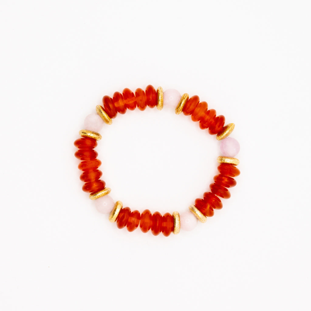 BRACELET CORNALINE & QUARTZ ROSE