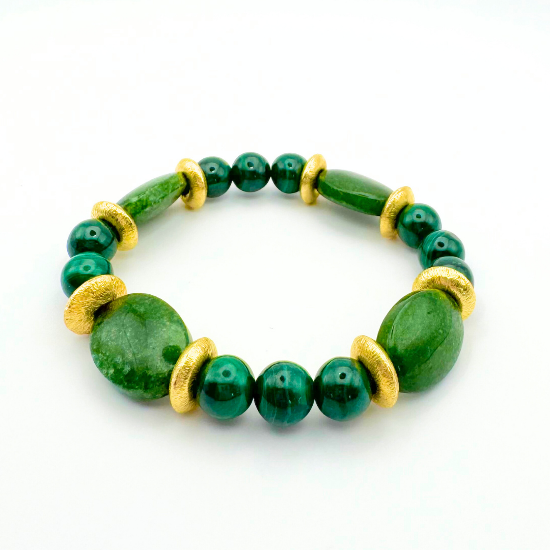 BRACELET JADE NÉPHRITE & MALACHITE