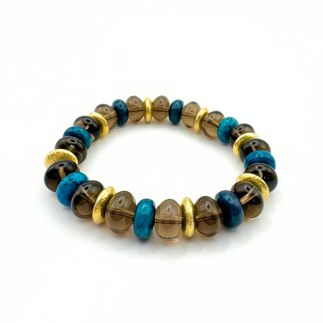 BRACELET QUARTZ FUMÉ & APATITE