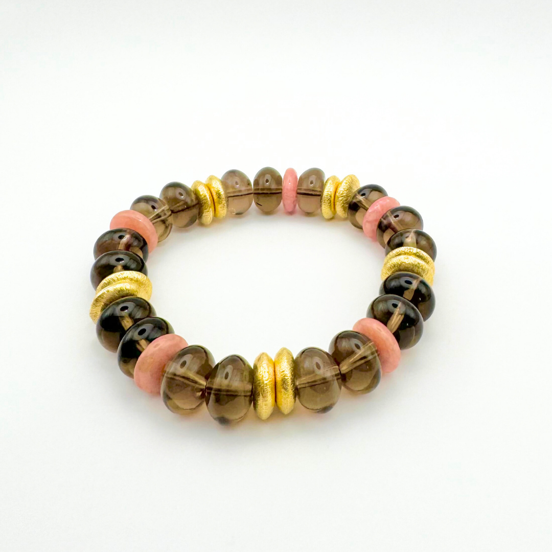 BRACELET QUARTZ FUMÉ & RHODOCHROSITE