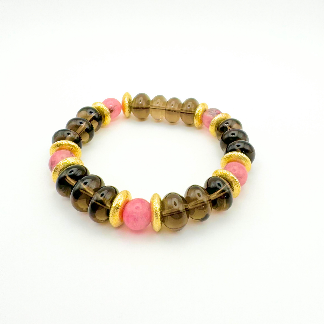 BRACELET QUARTZ FUMÉ & RHODONITE