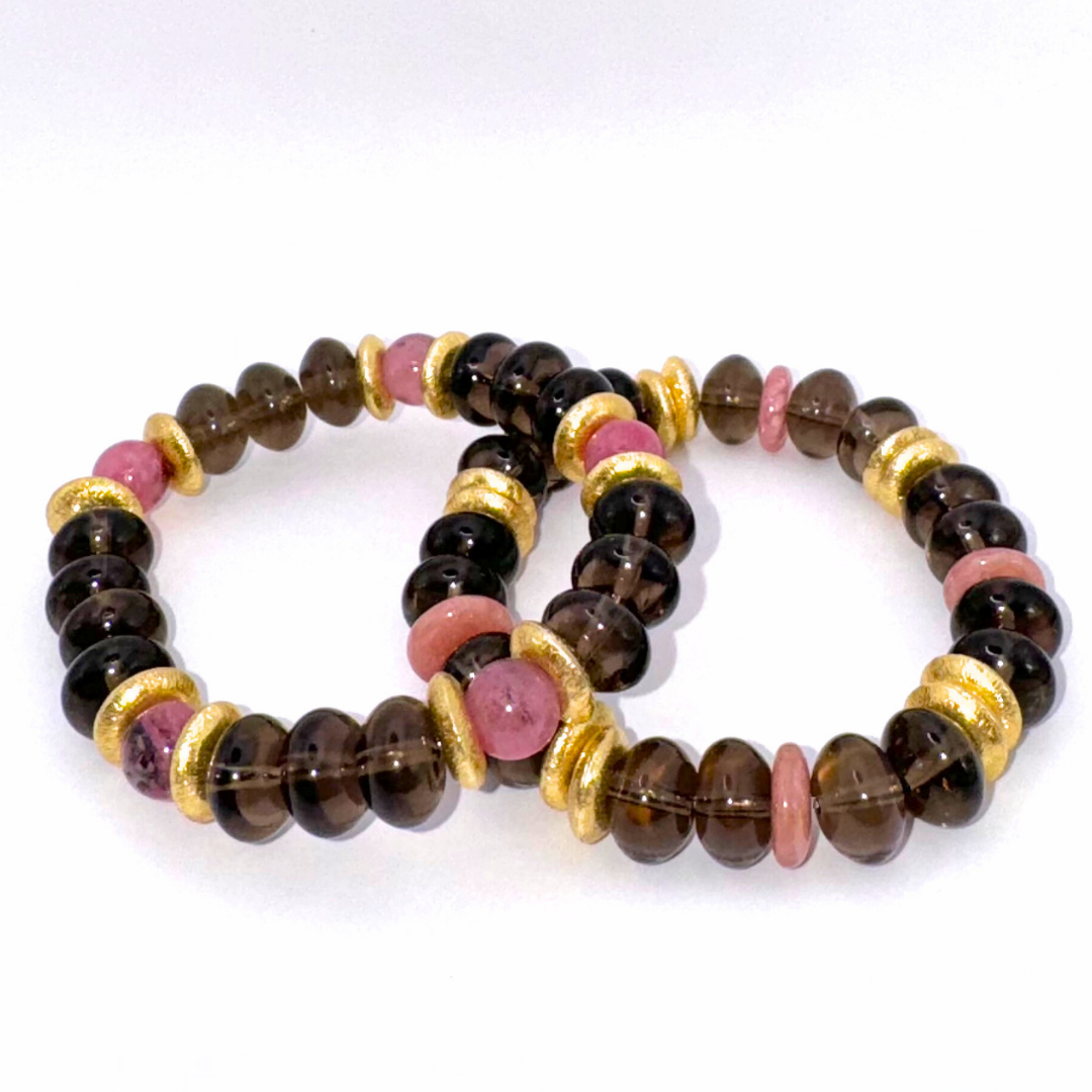 BRACELET QUARTZ FUMÉ & RHODONITE