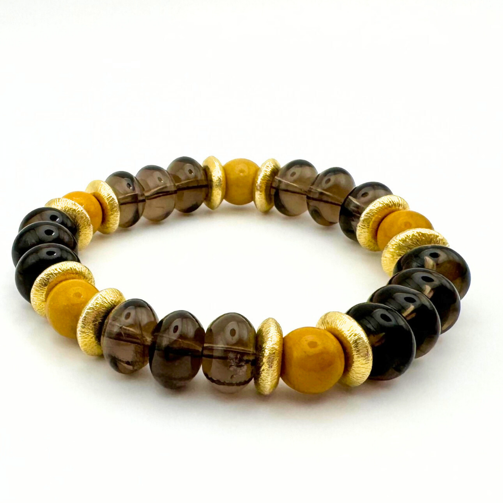 BRACELET QUARTZ FUMÉ & JASPE JAUNE