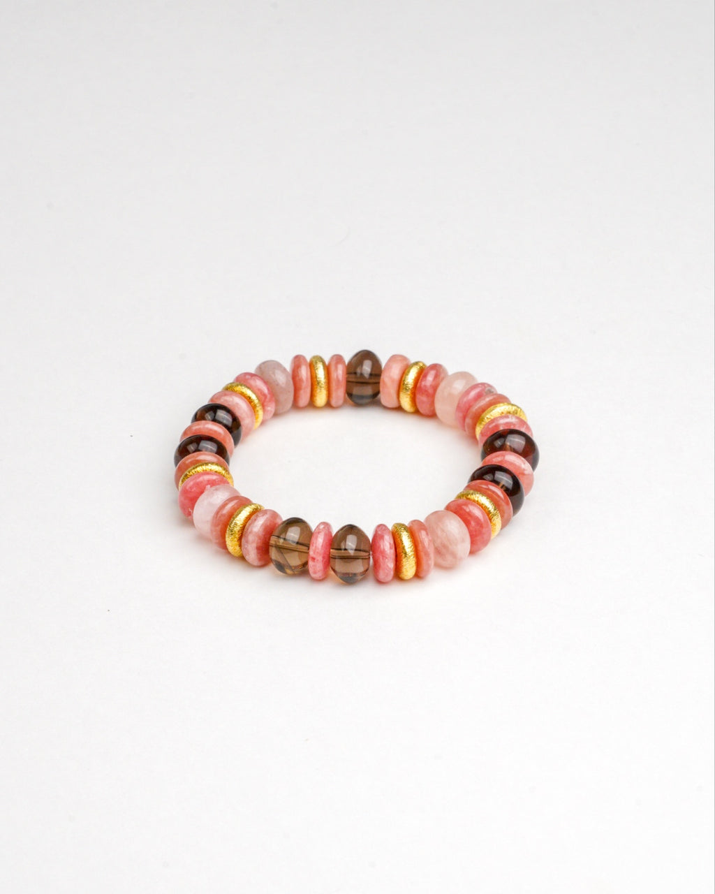 BRACELET RHODOCHROSITE & QUARTZ FUMÉ & AIGUE-MARINE