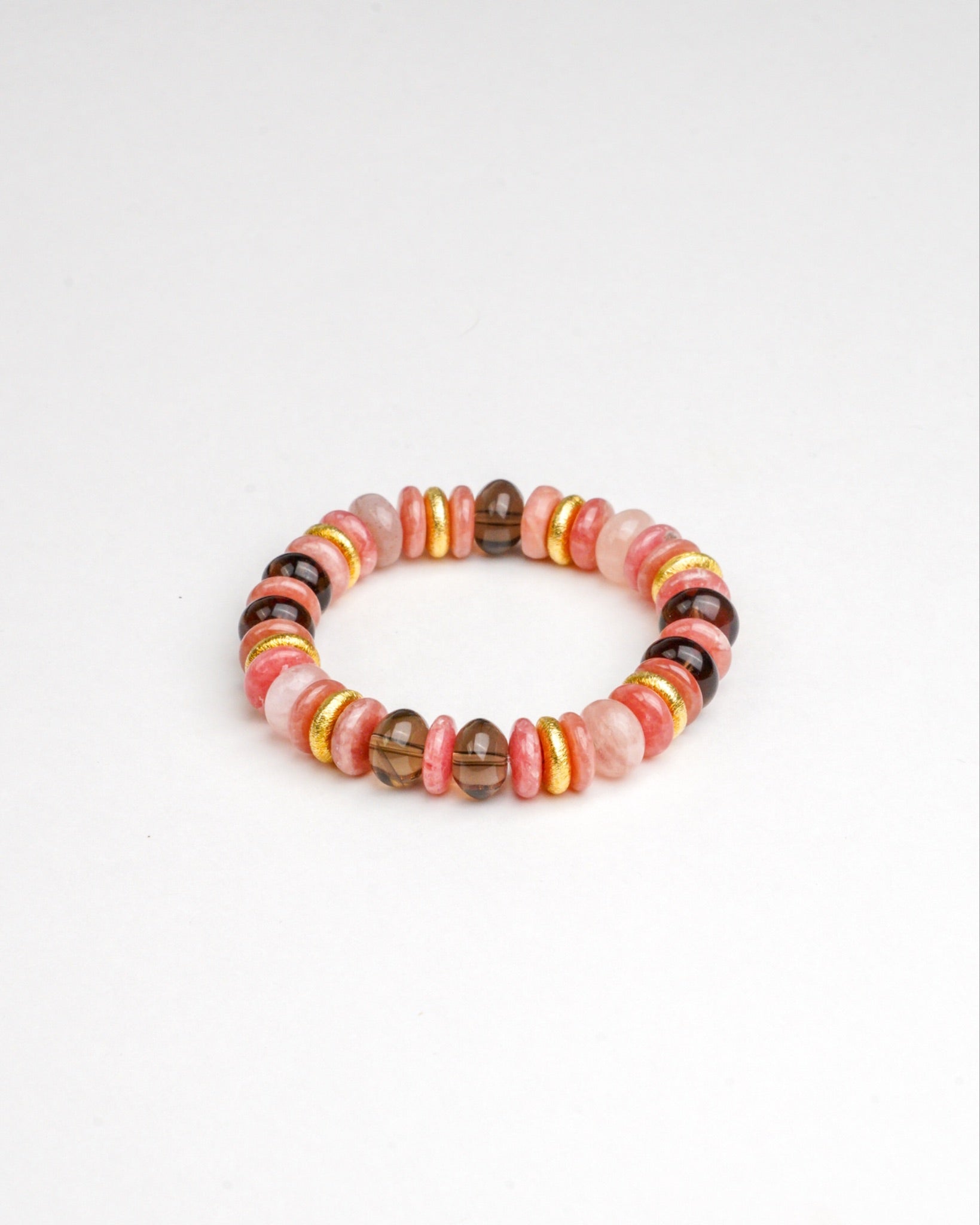 BRACELET RHODOCHROSITE & QUARTZ FUMÉ & AIGUE-MARINE
