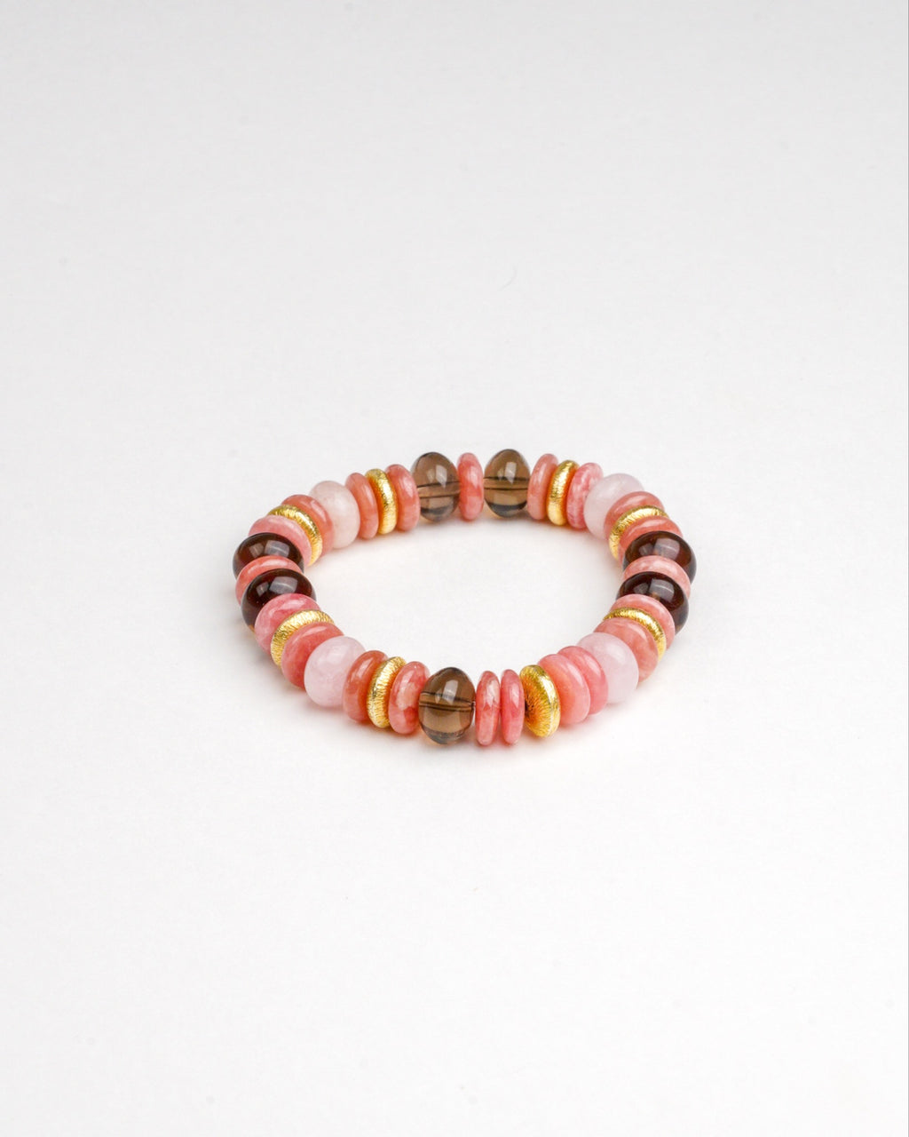 BRACELET RHODOCHROSITE & QUARTZ FUMÉ & AIGUE-MARINE