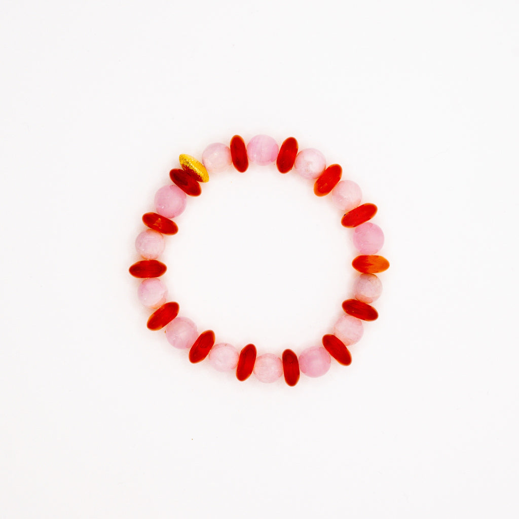 BRACELET CORNALINE & QUARTZ ROSE