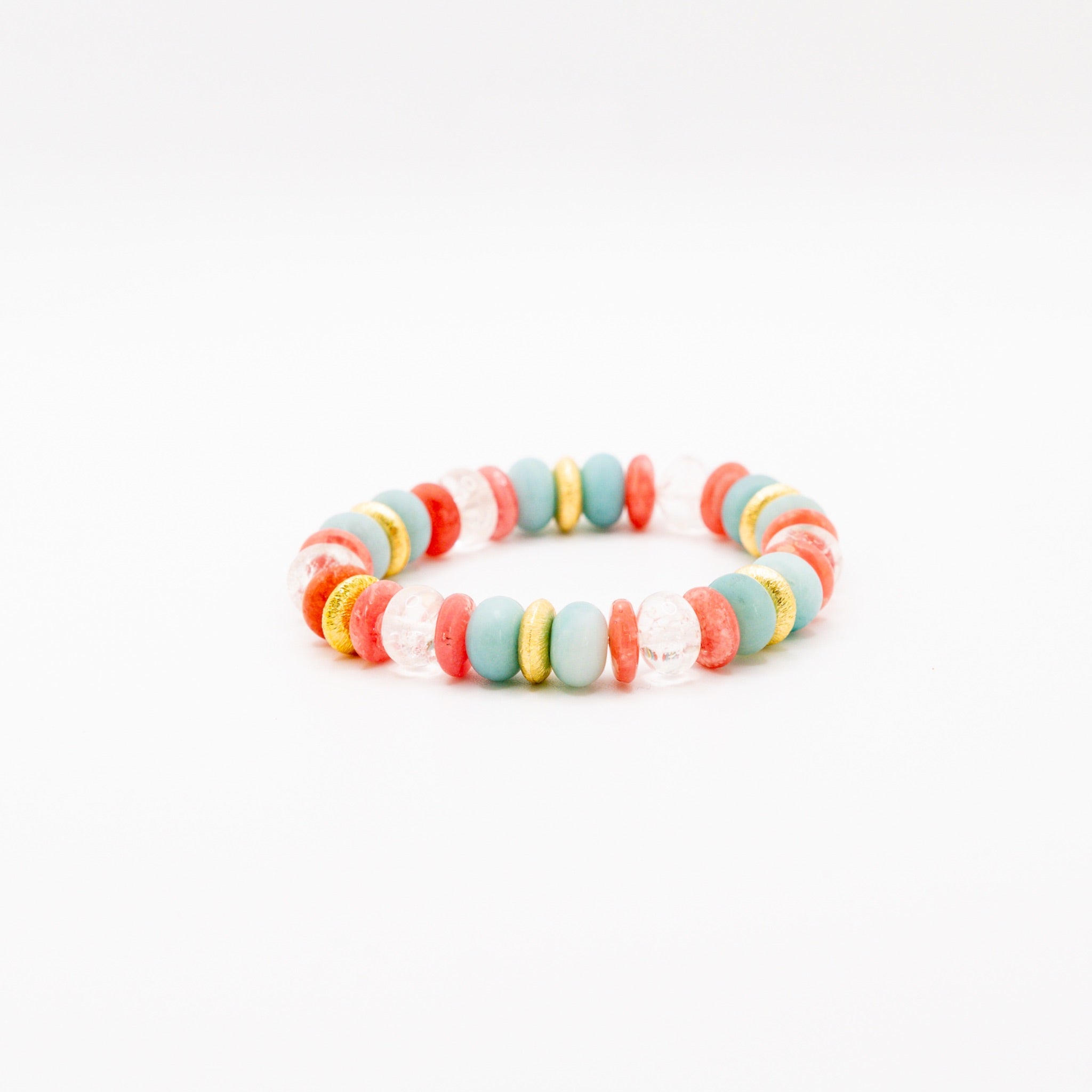 BRACELET AMAZONITE & CRISTAL DE ROCHE & RHODOCHROSITE