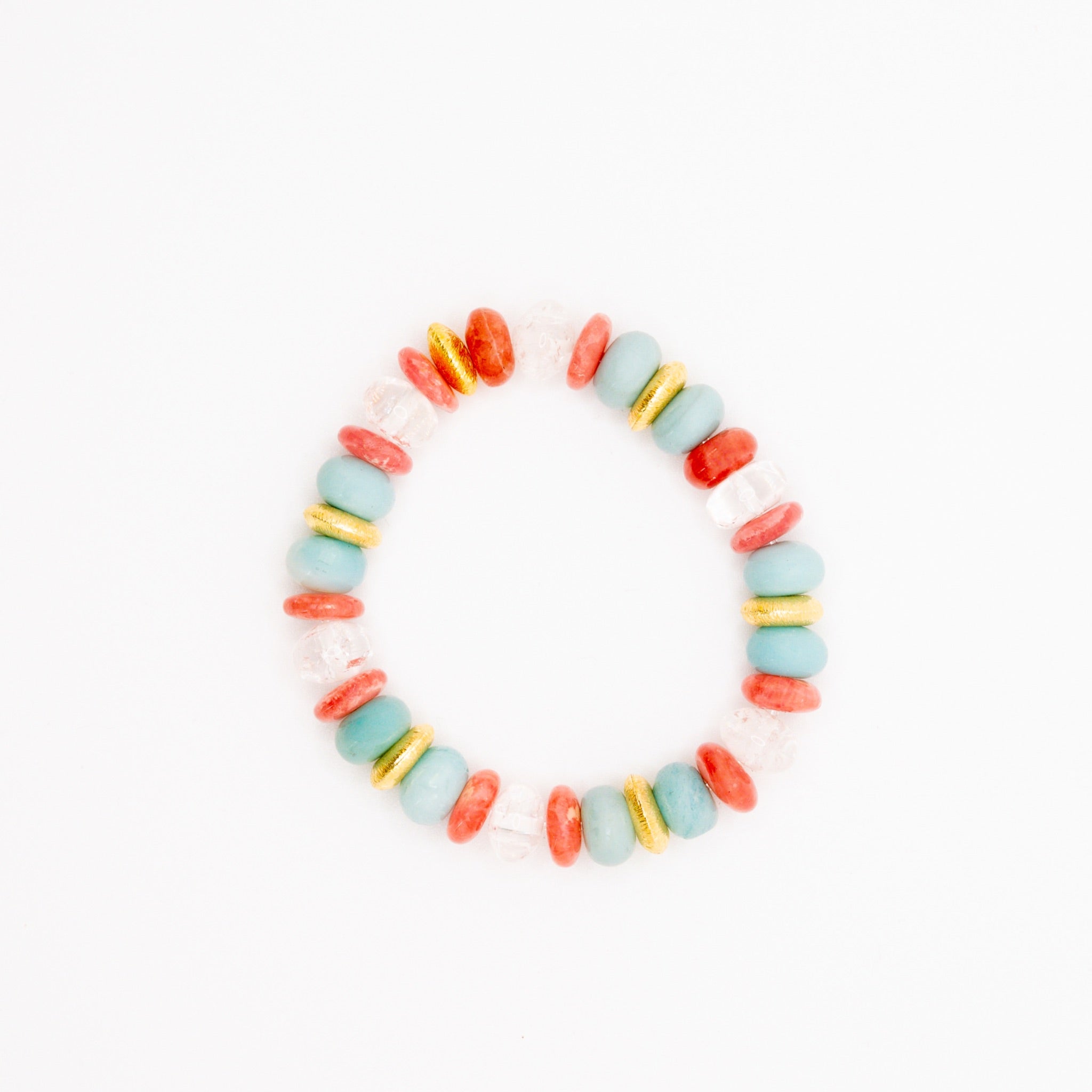 BRACELET AMAZONITE & CRISTAL DE ROCHE & RHODOCHROSITE