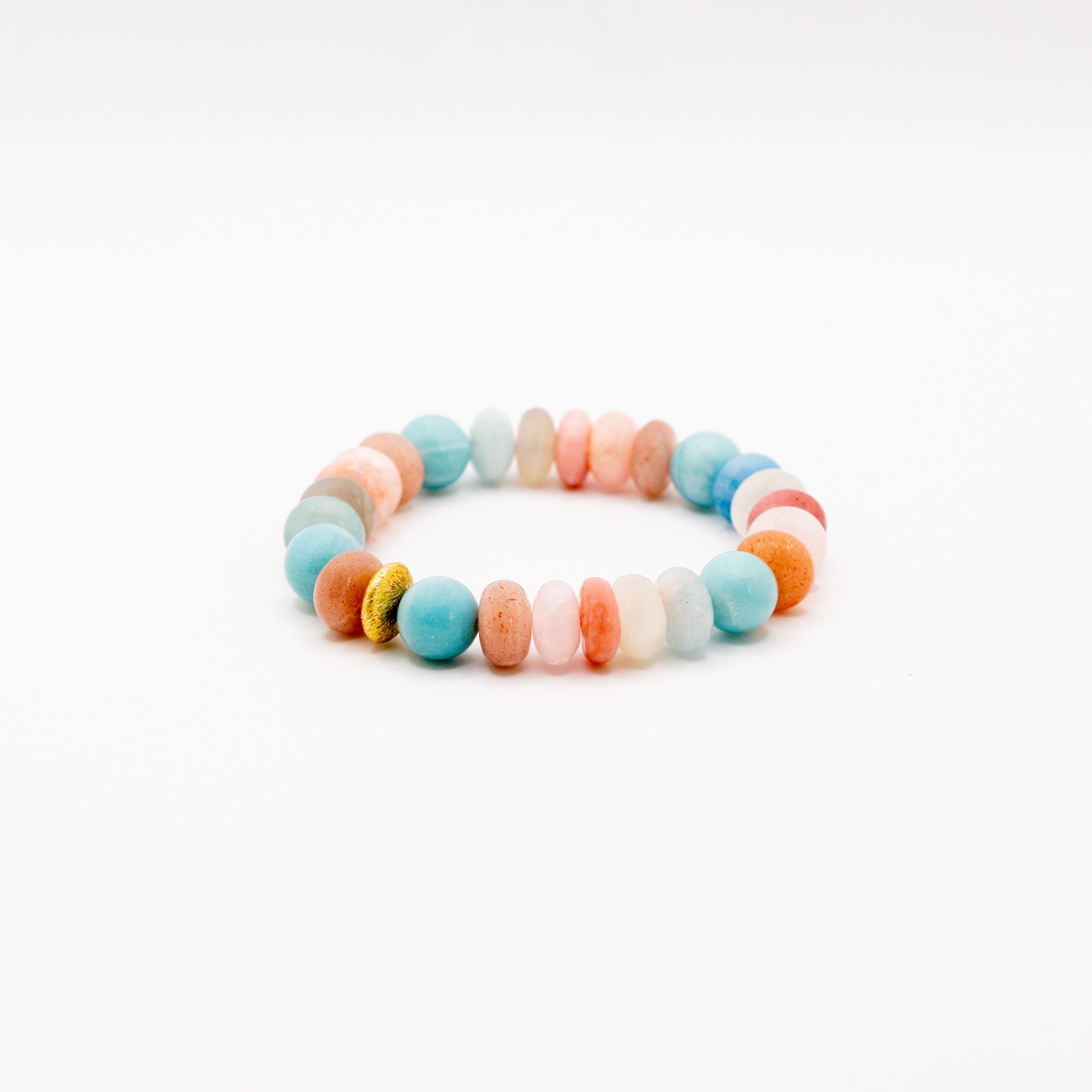 BRACELET AMAZONITE & AIGUE-MARINE & PIERRE DE LUNE & OPALE ROSE