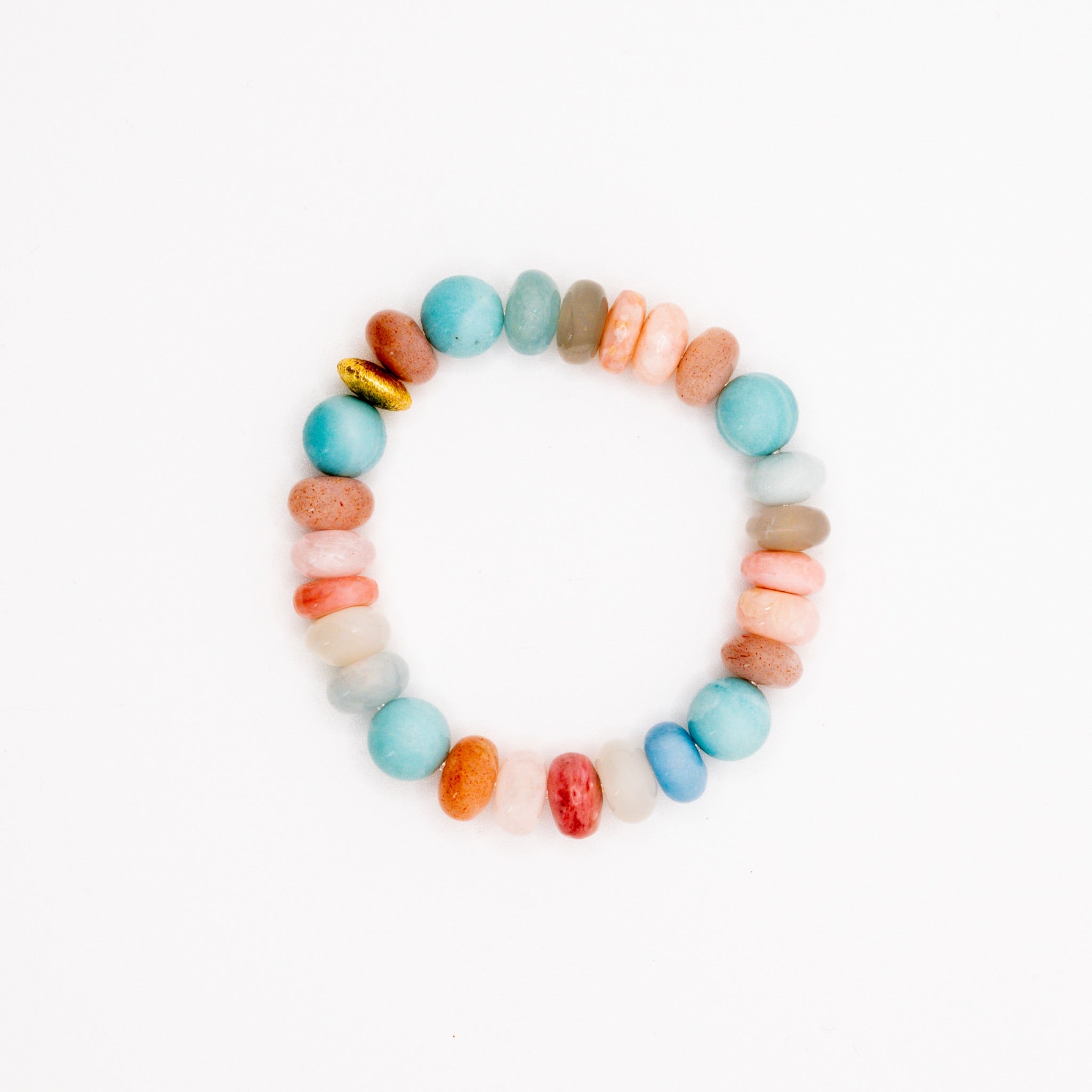 BRACELET AMAZONITE & AIGUE-MARINE & PIERRE DE LUNE & OPALE ROSE