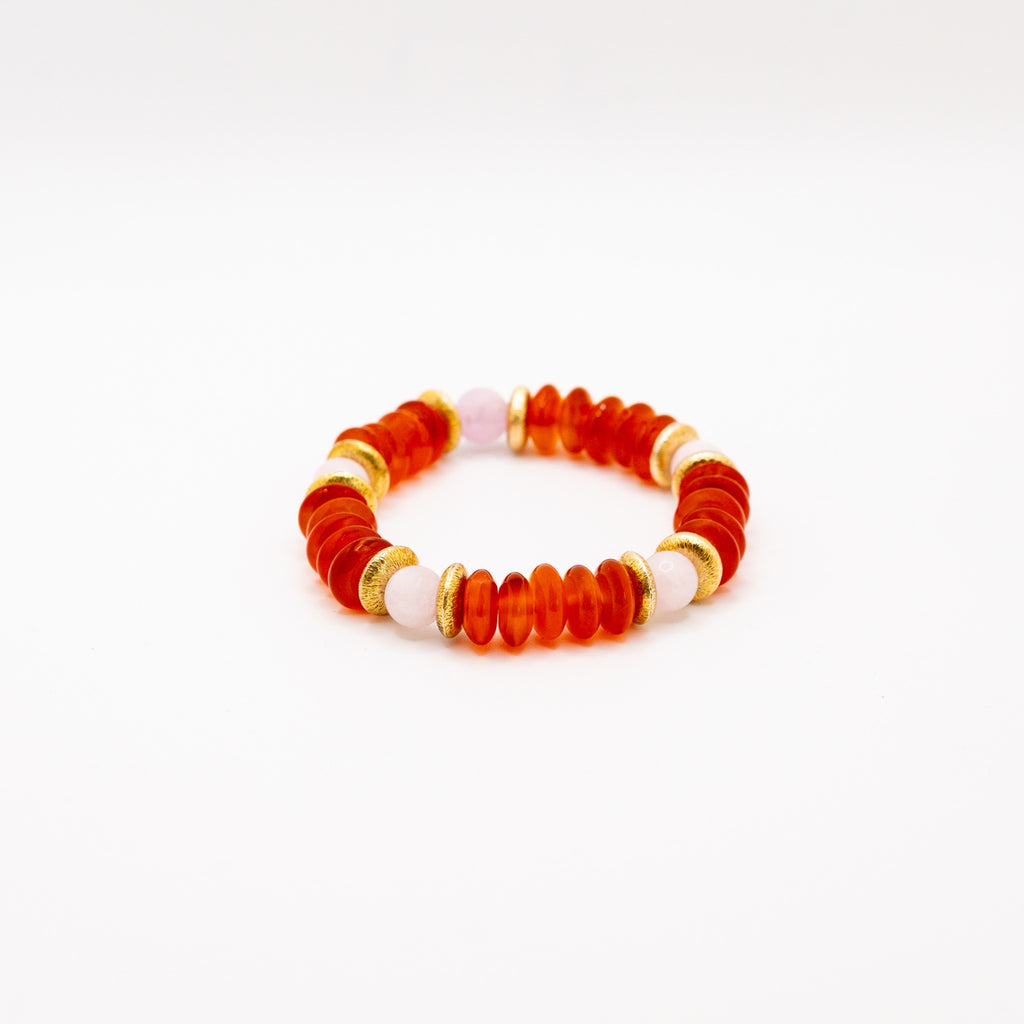 BRACELET CORNALINE & QUARTZ ROSE