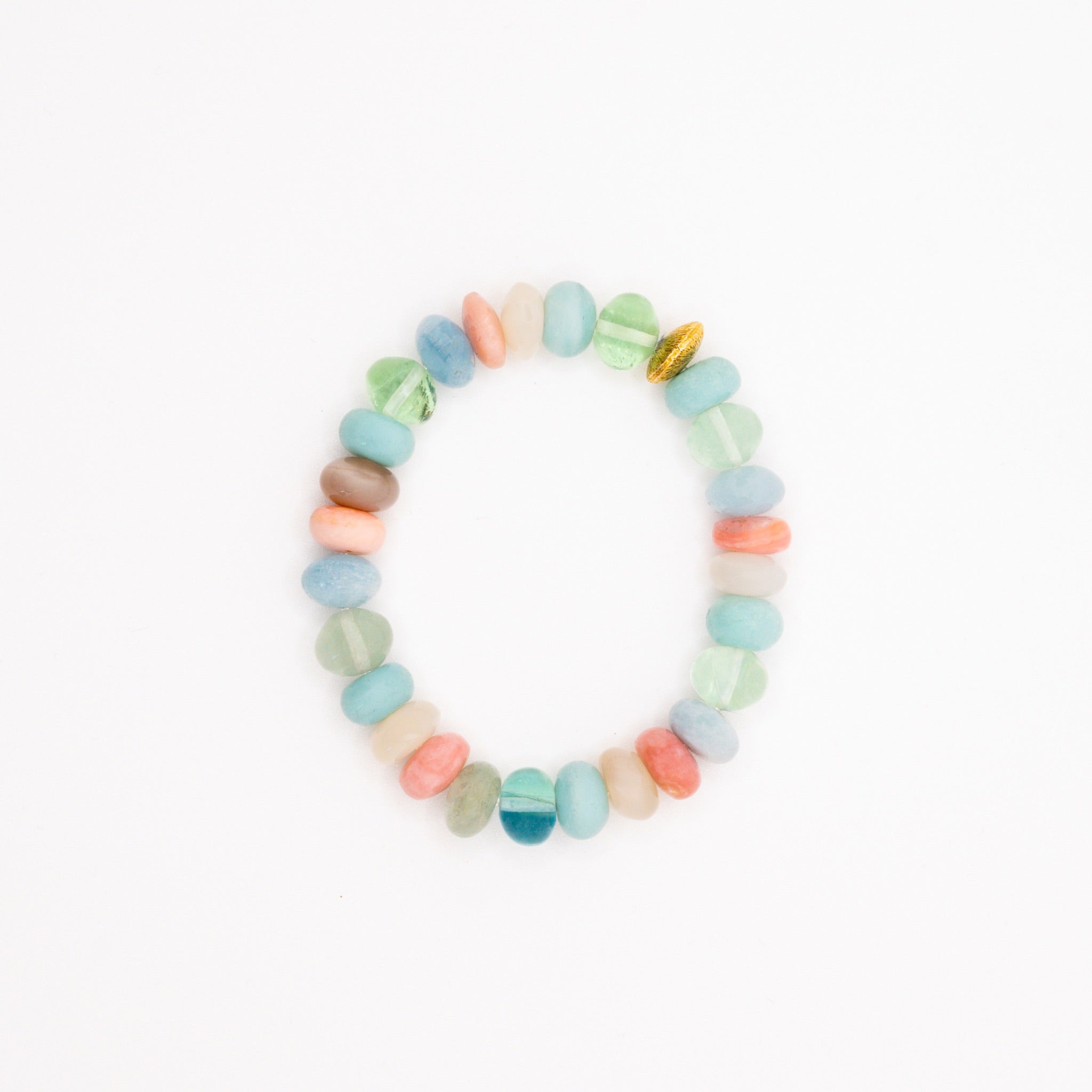BRACELET AMAZONITE & FLUORITE & AIGUE-MARINE & PIERRE DE LUNE BLANCHE & OPALE ROSE