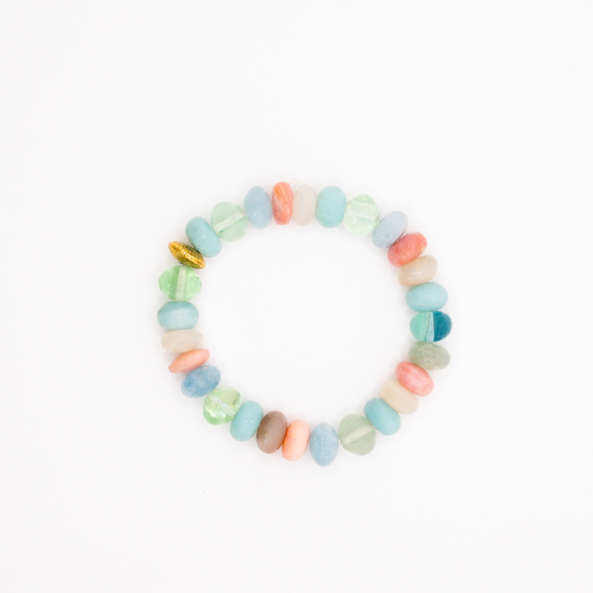 BRACELET AMAZONITE & FLUORITE & AIGUE-MARINE & PIERRE DE LUNE BLANCHE & OPALE ROSE